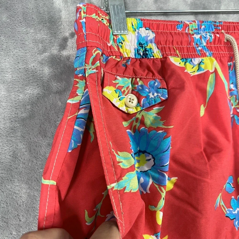 Polo Ralph Lauren Floral Swim Trunks Shorts Mens Medium Red Bathing Suit Pockets